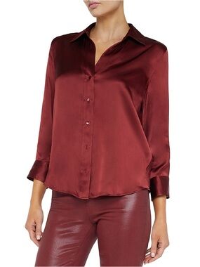 VINCE WOMEN FITTED SHAPED COLLAR Silk Bias Long-Sleeve Blouse